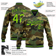 Charger l&#39;image dans la galerie, Custom Camo Neon Green-Navy Bomber Full-Snap Varsity Letterman Salute To Service Jacket
