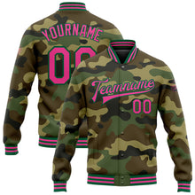 Загрузить изображение в средство просмотра галереи, Custom Camo Pink-Kelly Green Bomber Full-Snap Varsity Letterman Salute To Service Jacket
