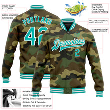 Charger l&#39;image dans la galerie, Custom Camo Aqua-White Bomber Full-Snap Varsity Letterman Salute To Service Jacket
