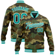 Load image into Gallery viewer, Custom Camo Aqua-White Bomber Full-Snap Varsity Letterman Salute To Service Jacket
