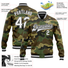 Загрузить изображение в средство просмотра галереи, Custom Camo White Black-Gray Bomber Full-Snap Varsity Letterman Salute To Service Jacket
