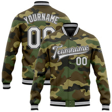 Laden Sie das Bild in den Galerie-Viewer, Custom Camo White Black-Gray Bomber Full-Snap Varsity Letterman Salute To Service Jacket
