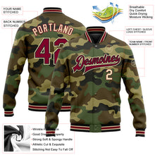 Laden Sie das Bild in den Galerie-Viewer, Custom Camo Crimson Black-City Cream Bomber Full-Snap Varsity Letterman Salute To Service Jacket
