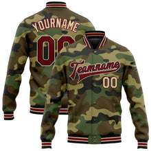 Загрузить изображение в средство просмотра галереи, Custom Camo Crimson Black-City Cream Bomber Full-Snap Varsity Letterman Salute To Service Jacket
