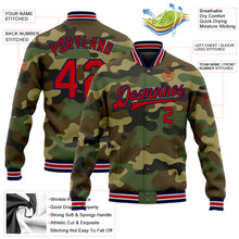 Загрузить изображение в средство просмотра галереи, Custom Camo Red-Navy Bomber Full-Snap Varsity Letterman Salute To Service Jacket
