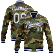 Laden Sie das Bild in den Galerie-Viewer, Custom Camo White Navy-Gray Bomber Full-Snap Varsity Letterman Salute To Service Jacket
