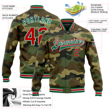 Загрузить изображение в средство просмотра галереи, Custom Camo Red-Kelly Green Bomber Full-Snap Varsity Letterman Salute To Service Jacket
