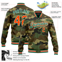 Laden Sie das Bild in den Galerie-Viewer, Custom Camo Orange-Kelly Green Bomber Full-Snap Varsity Letterman Salute To Service Jacket
