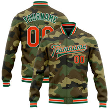 Laden Sie das Bild in den Galerie-Viewer, Custom Camo Orange-Kelly Green Bomber Full-Snap Varsity Letterman Salute To Service Jacket
