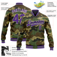 Laden Sie das Bild in den Galerie-Viewer, Custom Camo Purple-Black Bomber Full-Snap Varsity Letterman Salute To Service Jacket
