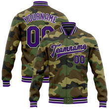 Laden Sie das Bild in den Galerie-Viewer, Custom Camo Purple-Black Bomber Full-Snap Varsity Letterman Salute To Service Jacket
