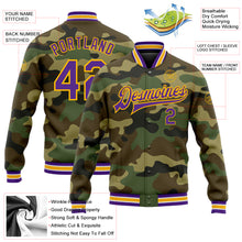 Laden Sie das Bild in den Galerie-Viewer, Custom Camo Purple-Gold Bomber Full-Snap Varsity Letterman Salute To Service Jacket
