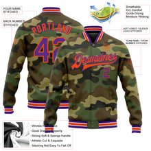 Charger l&#39;image dans la galerie, Custom Camo Purple-Orange Bomber Full-Snap Varsity Letterman Salute To Service Jacket
