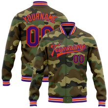 Charger l&#39;image dans la galerie, Custom Camo Purple-Orange Bomber Full-Snap Varsity Letterman Salute To Service Jacket
