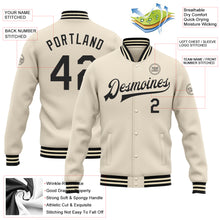 Load image into Gallery viewer, Custom Cream Black Bomber Full-Snap Varsity Letterman Jacket
