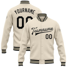 Load image into Gallery viewer, Custom Cream Black Bomber Full-Snap Varsity Letterman Jacket
