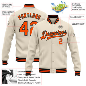 Custom Cream Orange-Black Bomber Full-Snap Varsity Letterman Jacket