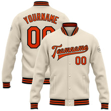 Загрузить изображение в средство просмотра галереи, Custom Cream Orange-Black Bomber Full-Snap Varsity Letterman Jacket
