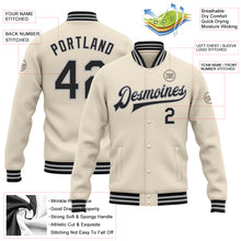 Загрузить изображение в средство просмотра галереи, Custom Cream Black-Gray Bomber Full-Snap Varsity Letterman Jacket
