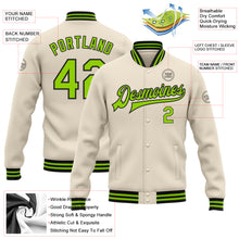 Загрузить изображение в средство просмотра галереи, Custom Cream Neon Green-Black Bomber Full-Snap Varsity Letterman Jacket
