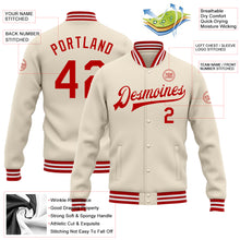 Загрузить изображение в средство просмотра галереи, Custom Cream Red-White Bomber Full-Snap Varsity Letterman Jacket
