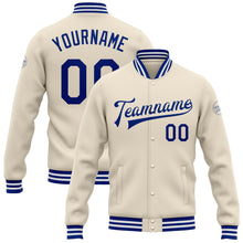 Загрузить изображение в средство просмотра галереи, Custom Cream Royal-White Bomber Full-Snap Varsity Letterman Jacket
