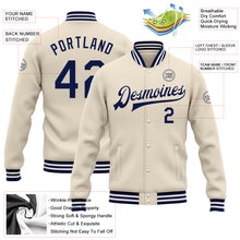 Загрузить изображение в средство просмотра галереи, Custom Cream Navy-White Bomber Full-Snap Varsity Letterman Jacket
