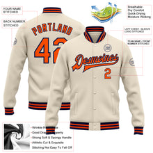 Load image into Gallery viewer, Custom Cream Orange-Navy Bomber Full-Snap Varsity Letterman Jacket
