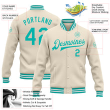 Load image into Gallery viewer, Custom Cream Aqua-White Bomber Full-Snap Varsity Letterman Jacket
