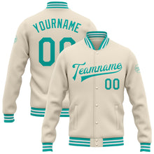 Load image into Gallery viewer, Custom Cream Aqua-White Bomber Full-Snap Varsity Letterman Jacket
