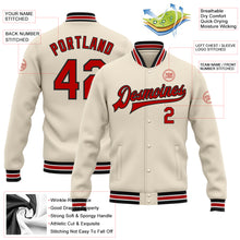 Загрузить изображение в средство просмотра галереи, Custom Cream Red-Black Bomber Full-Snap Varsity Letterman Jacket
