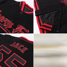 Load image into Gallery viewer, Custom Cream Black Crimson-City Cream Bomber Full-Snap Varsity Letterman Jacket
