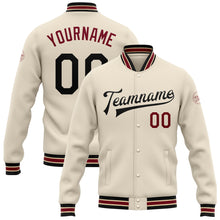 Load image into Gallery viewer, Custom Cream Black Crimson-City Cream Bomber Full-Snap Varsity Letterman Jacket
