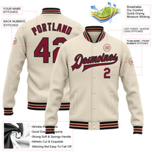 Load image into Gallery viewer, Custom Cream Crimson Black-City Cream Bomber Full-Snap Varsity Letterman Jacket
