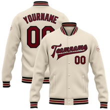 Load image into Gallery viewer, Custom Cream Crimson Black-City Cream Bomber Full-Snap Varsity Letterman Jacket
