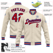 Загрузить изображение в средство просмотра галереи, Custom Cream Red-Royal Bomber Full-Snap Varsity Letterman Jacket
