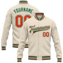 Загрузить изображение в средство просмотра галереи, Custom Cream Orange-Kelly Green Bomber Full-Snap Varsity Letterman Jacket
