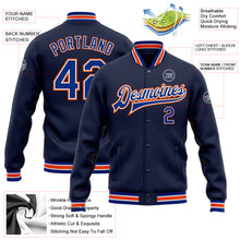 Charger l&#39;image dans la galerie, Custom Navy Royal-Orange Bomber Full-Snap Varsity Letterman Jacket
