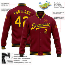 Load image into Gallery viewer, Custom Crimson Gold-Black Bomber Full-Snap Varsity Letterman Jacket
