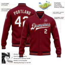 Load image into Gallery viewer, Custom Crimson White Navy-Orange Bomber Full-Snap Varsity Letterman Jacket
