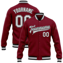 Charger l&#39;image dans la galerie, Custom Crimson White Black-Gray Bomber Full-Snap Varsity Letterman Jacket
