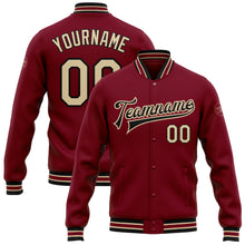 Load image into Gallery viewer, Custom Crimson City Cream-Black Bomber Full-Snap Varsity Letterman Jacket
