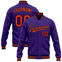 Load image into Gallery viewer, Custom Purple Orange-Navy Bomber Full-Snap Varsity Letterman Jacket
