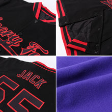 Load image into Gallery viewer, Custom Purple Crimson-Gold Bomber Full-Snap Varsity Letterman Jacket
