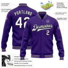 Load image into Gallery viewer, Custom Purple White-Black Bomber Full-Snap Varsity Letterman Jacket
