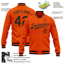 Загрузить изображение в средство просмотра галереи, Custom Orange Black Bomber Full-Snap Varsity Letterman Jacket
