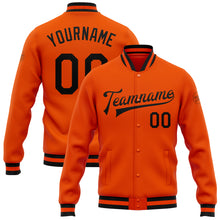 Загрузить изображение в средство просмотра галереи, Custom Orange Black Bomber Full-Snap Varsity Letterman Jacket
