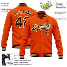 Загрузить изображение в средство просмотра галереи, Custom Orange Black Cream-Old Gold Bomber Full-Snap Varsity Letterman Jacket
