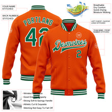 Charger l&#39;image dans la galerie, Custom Orange Kelly Green-White Bomber Full-Snap Varsity Letterman Jacket
