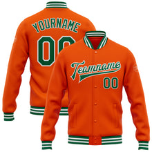 Charger l&#39;image dans la galerie, Custom Orange Kelly Green-White Bomber Full-Snap Varsity Letterman Jacket
